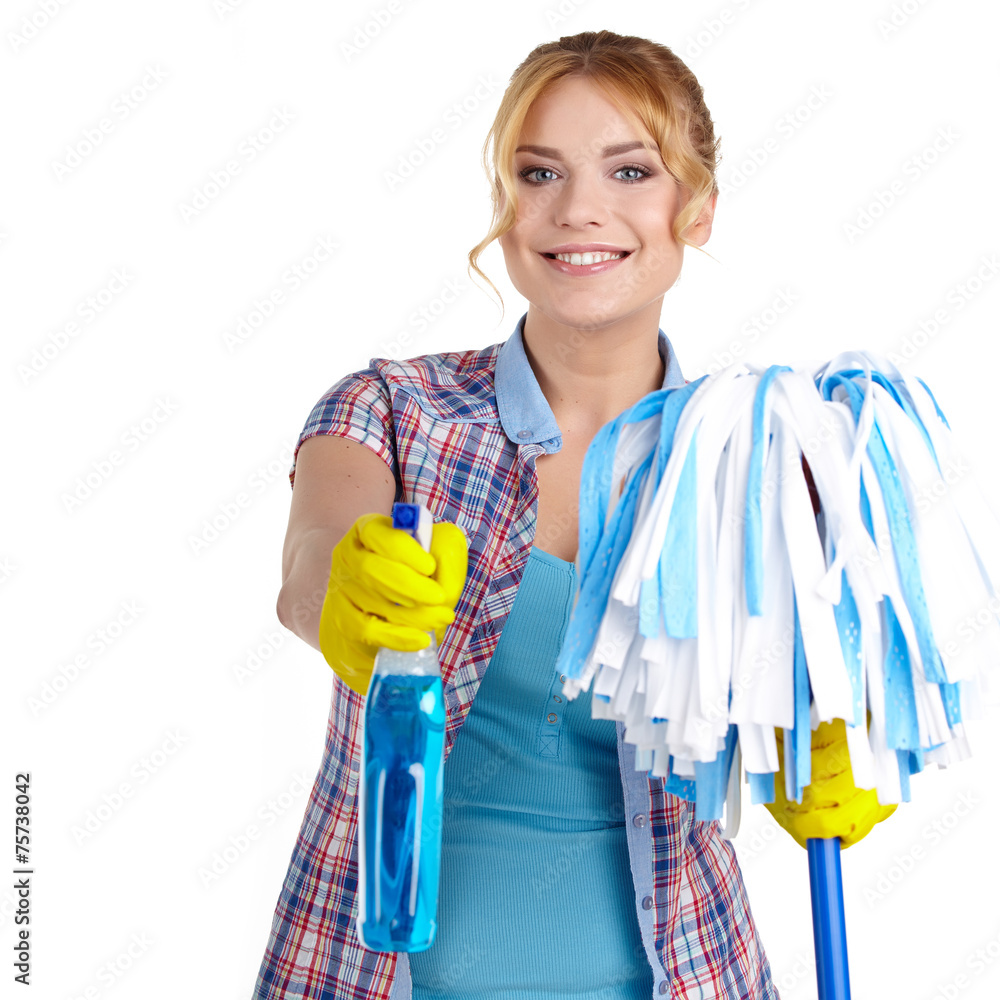 housewife cleaner. Isolated over white background housewife cleaner. Isolated over white background