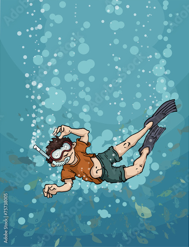 young diver boy, happy, under water