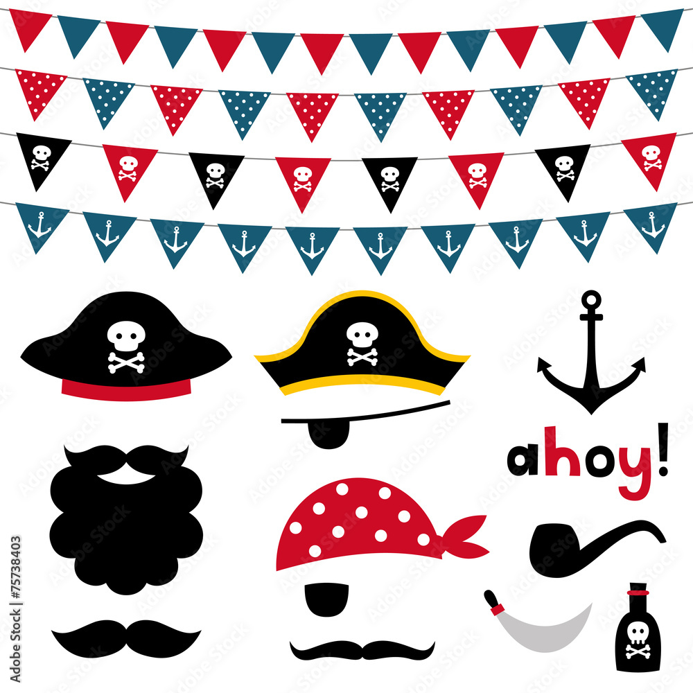 Pirate photo booth props and scrapbooking vector set Stock Vector