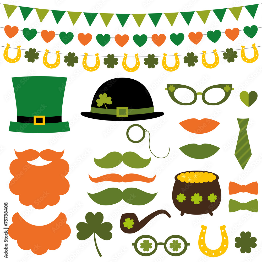 St. Patrick’s Day design elements and photo booth props set