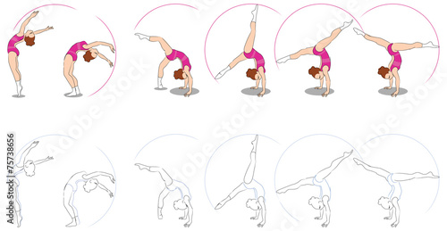 Consecutive poses of a rhytmic gymnastics.