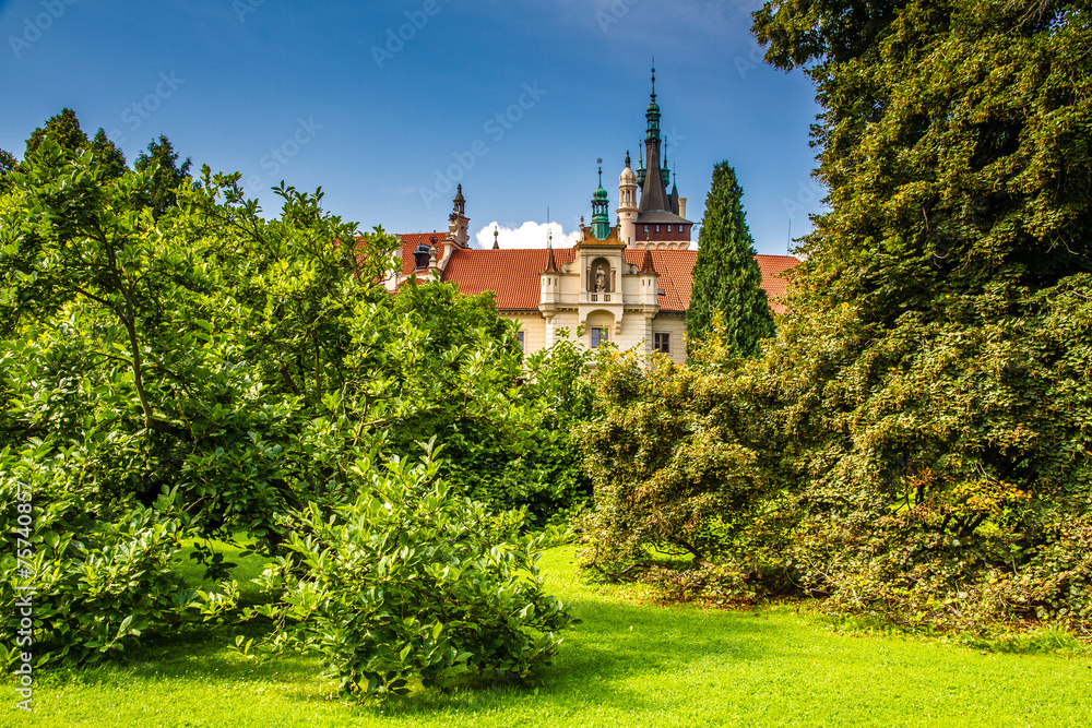 Castle with green garden and blue sky - Pruhonice, Prague