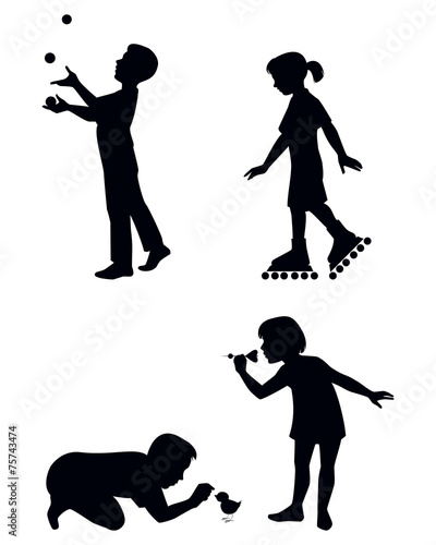 Four children playing silhouettes