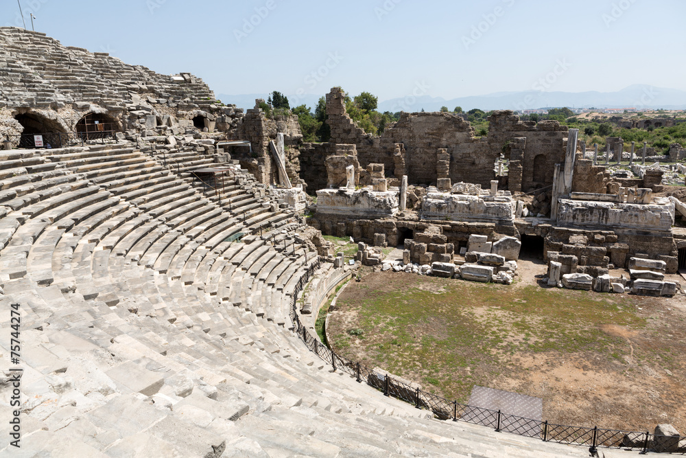 The ruins of  ancient Roman amphitheatre in Side. Turkey