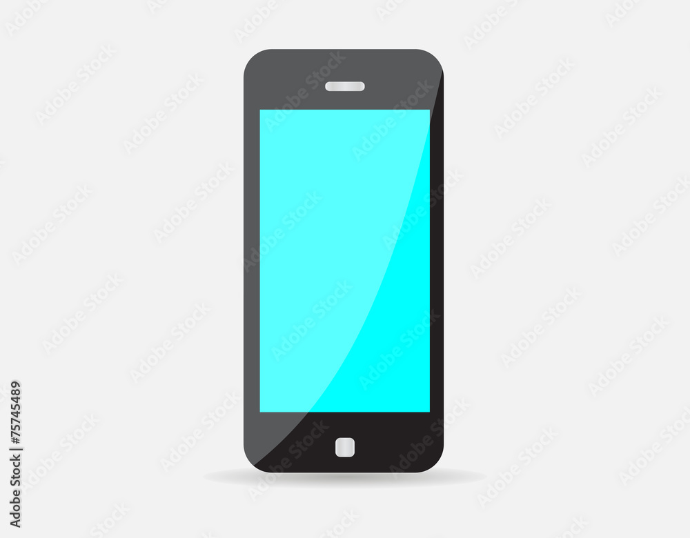 Realistic black mobile phone with blue screen Realistic black mobile phone with blue screen