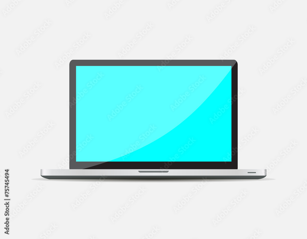 Realistic Open Laptop with blue blank screen Realistic Open Laptop with blue blank screen