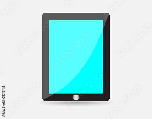 Realistic black tablet with blue blank screen