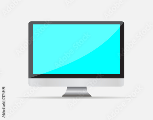 Realistic Empty computer display with blue screen