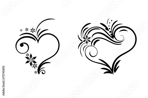 Hand drawn vector swirl heart elements