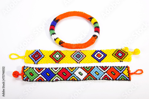 Two Brightly Colored Zulu Wristbands with Beaded Armband
