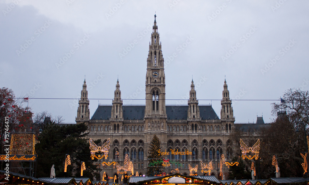 Fototapeta premium The Vienna City Hall (Rathaus) with Christmas Market