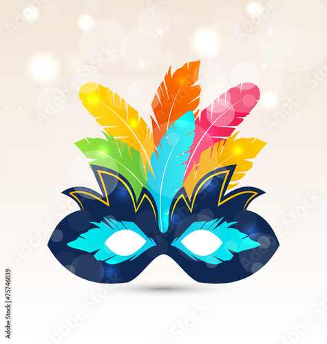 Colorful carnival or theater mask with feathers