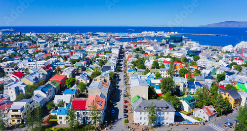 Beautiful super wide-angle aerial view of Reykjavik, Iceland photo