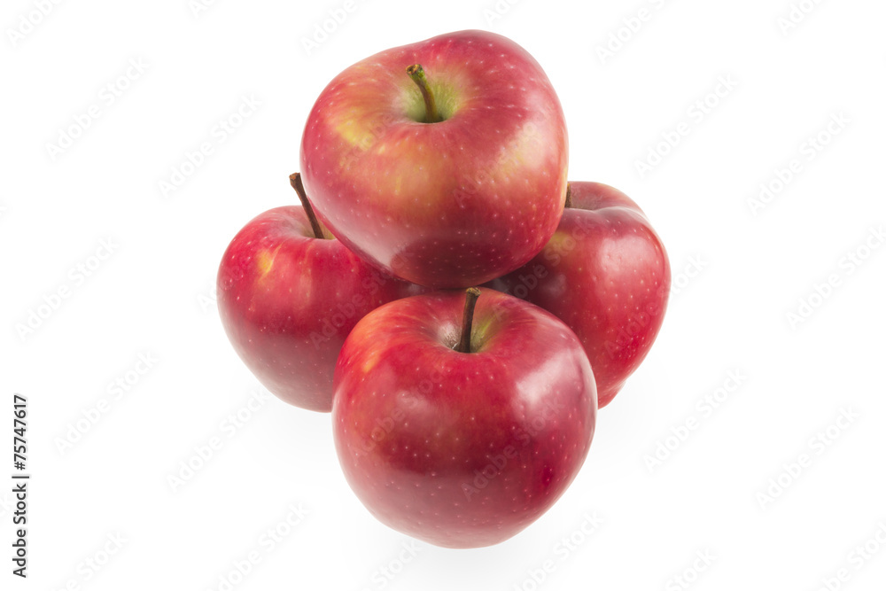 Four red apples on a white background
