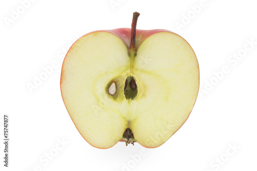 Slice of red apple on a white background