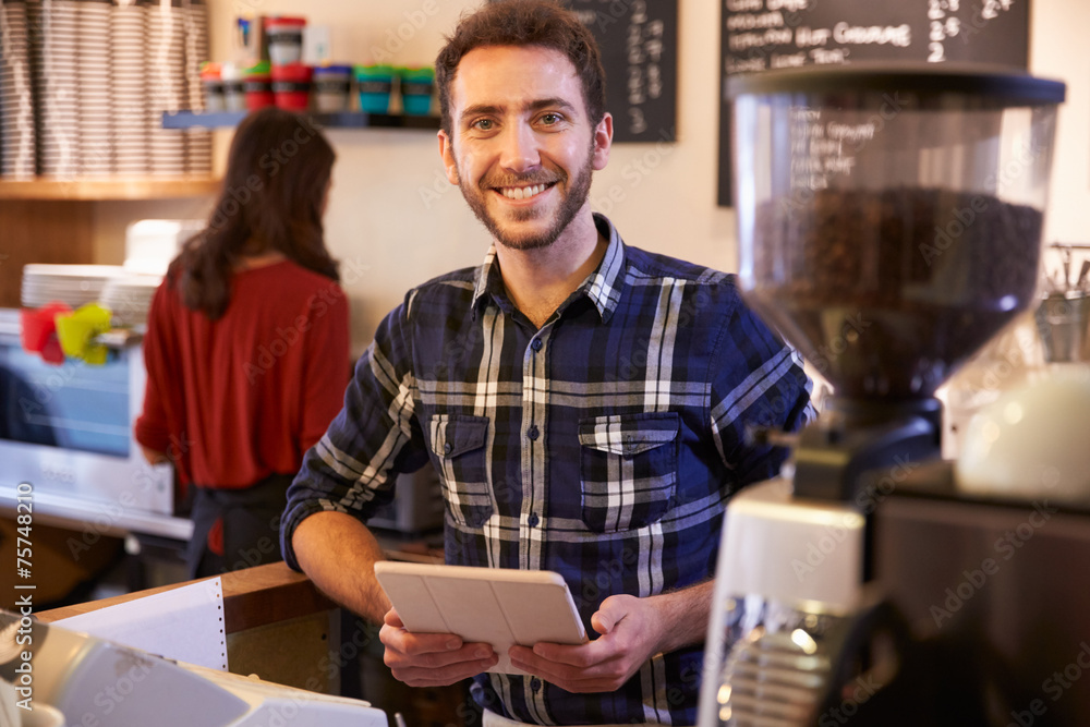 Portrait Of Couple Running Coffee Shop Together Portrait Of Couple Running Coffee Shop Together