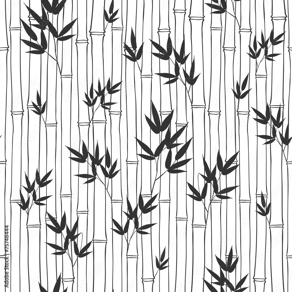 Fototapeta premium Seamless bamboo pattern. Black and white vector illustration.