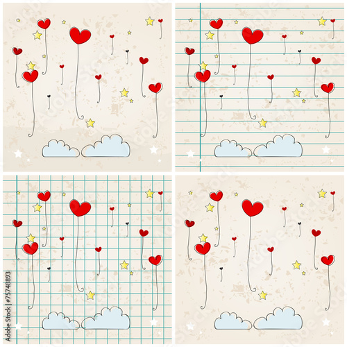 Cute heartshaped balloons illustrations