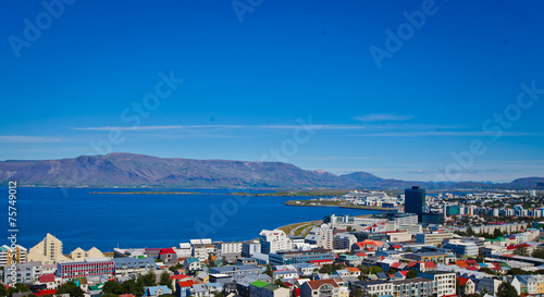 Beautiful super wide-angle aerial view of Reykjavik, Iceland © tsuguliev