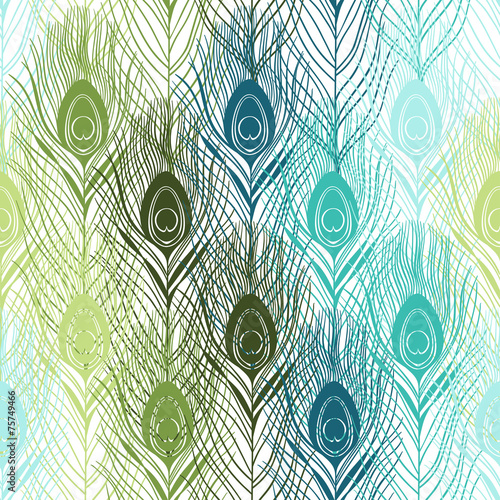 Fototapeta Seamless pattern with peacock feathers. Hand-drawn vector backgr