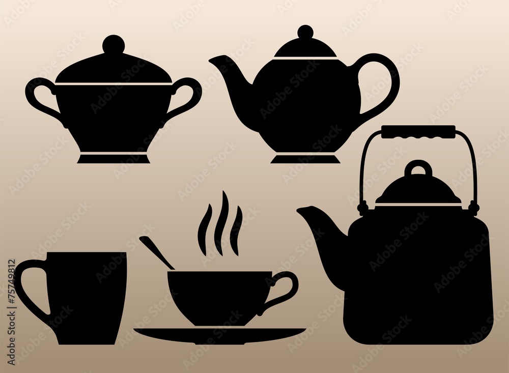 Monochrome silhouettes dishes. Dishes for tea. Monochrome silhouettes dishes. Dishes for tea.