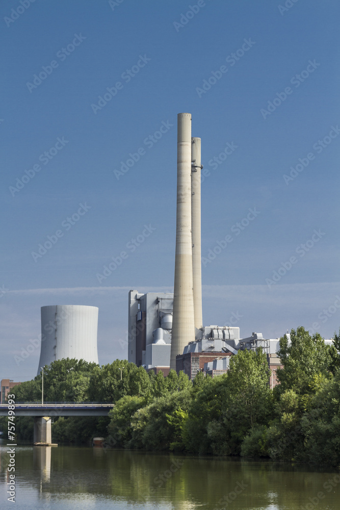 power plant at german river with blue sky power plant at german river with blue sky