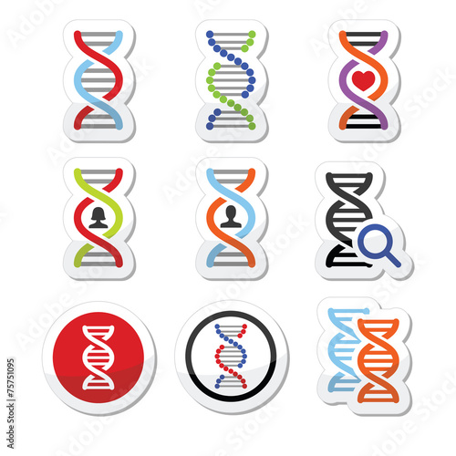 DNA, genetics vector icons set