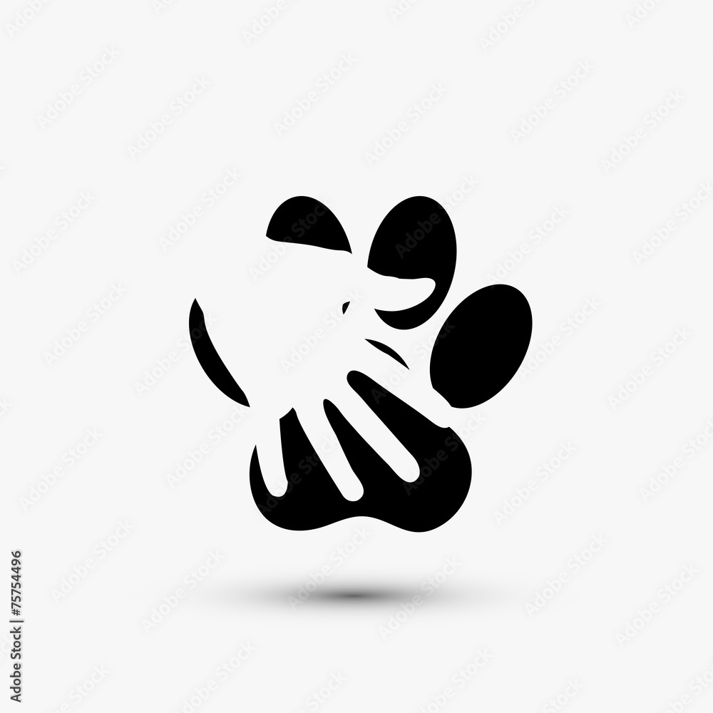 Vector modern paw hold hand black icon on white Vector modern paw hold hand black icon on white