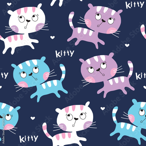 seamless cute cat pattern vector illustration