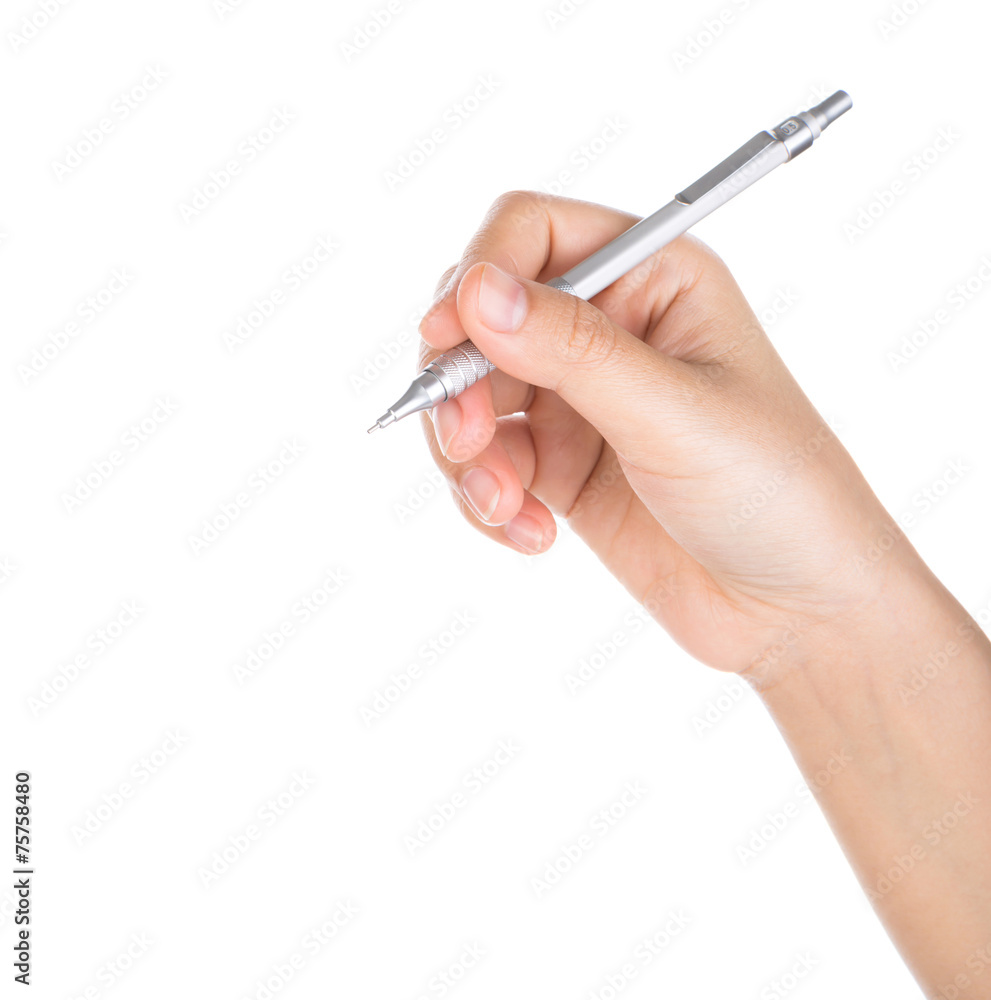 Woman hand with pen on a white background Woman hand with pen on a white background