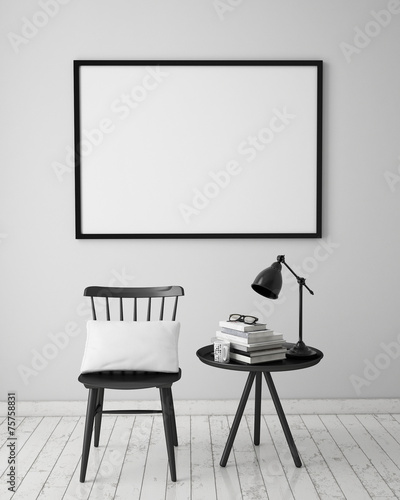 mock up poster in white scandinavian interior, background