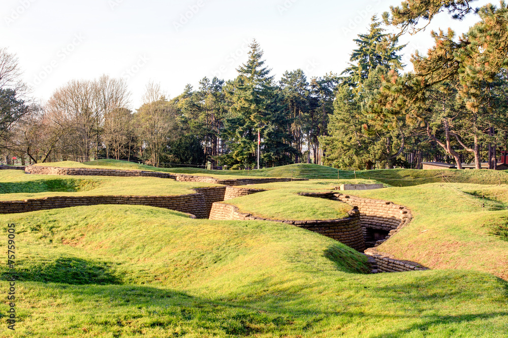 The trenches and craters on battlefield of Vimy ridge