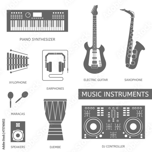 Musical instruments flat icons.