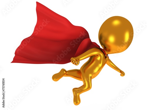 3d brave superhero with red cloak flying above