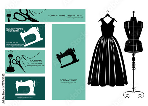 Business cards design, dress and dressmakers dummy.