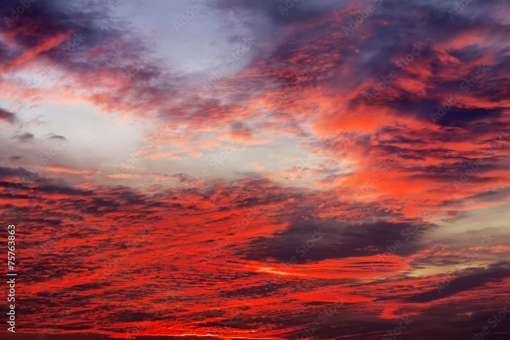 Beautiful colorful sunset sky. Sky background with red colours