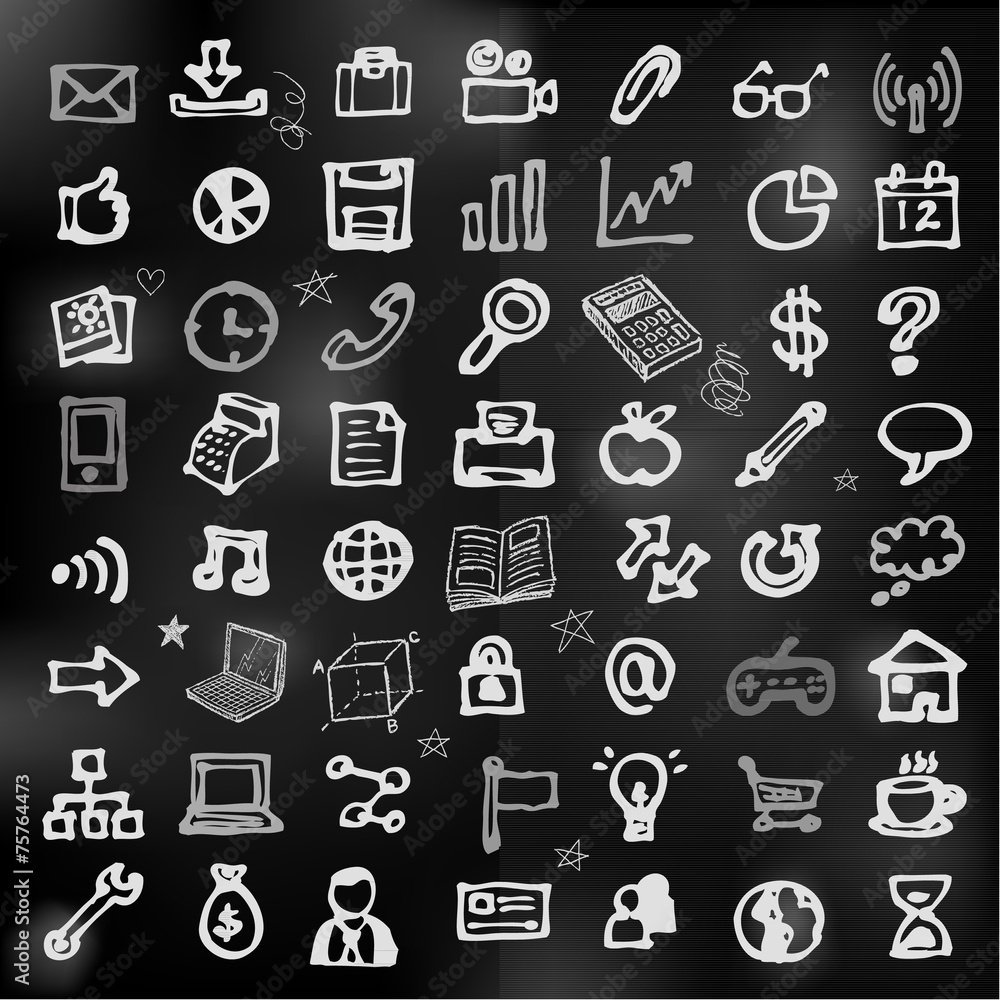 Hand drawn business icons on chalkboard Hand drawn business icons on chalkboard