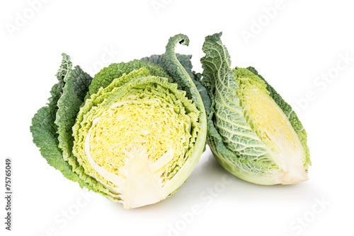 fresh cut savoy cabadge on white background