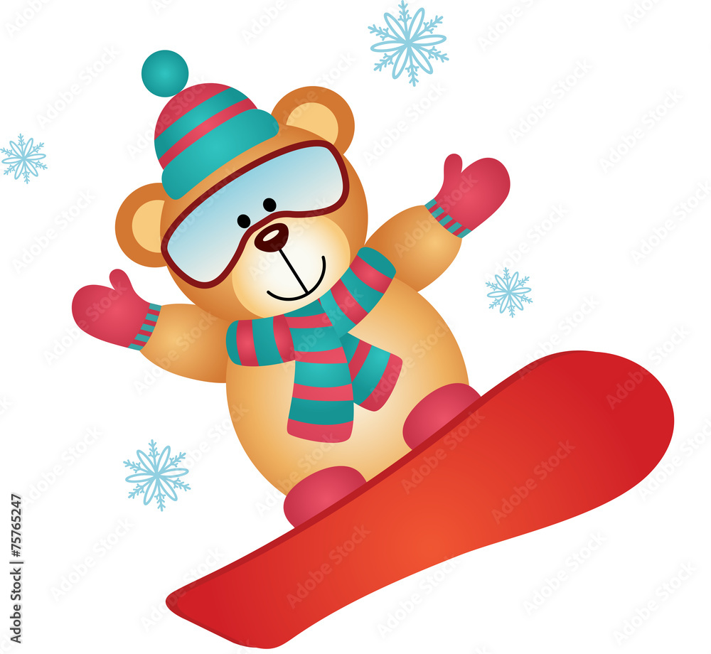 Teddy bear on a snowboard Teddy bear on a snowboard