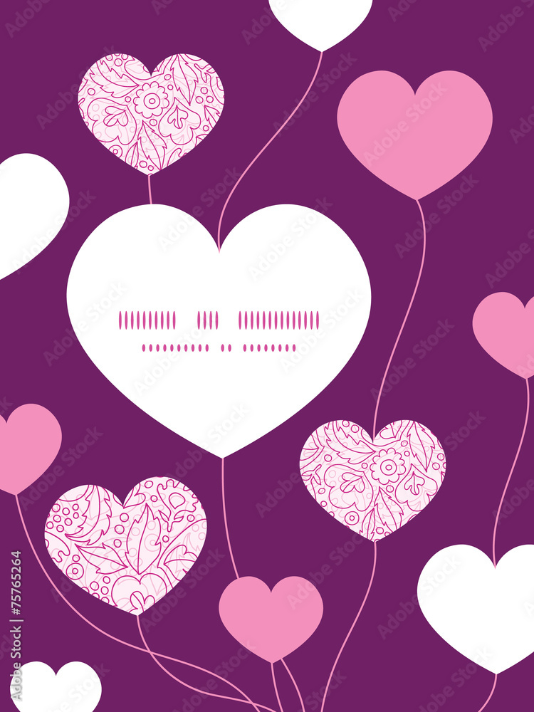Vector pink flowers lineart heart symbol frame pattern