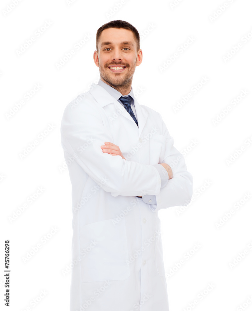 smiling male doctor in white coat smiling male doctor in white coat