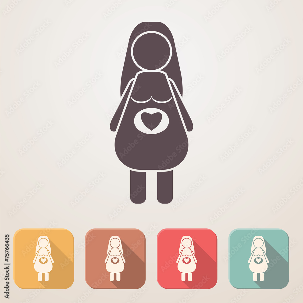 Pregnant woman flat icon set in color boxes with shadow Pregnant woman flat icon set in color boxes with shadow