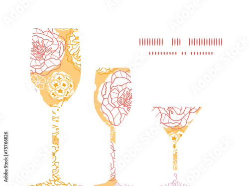 Vector warm day flowers three wine glasses silhouettes pattern