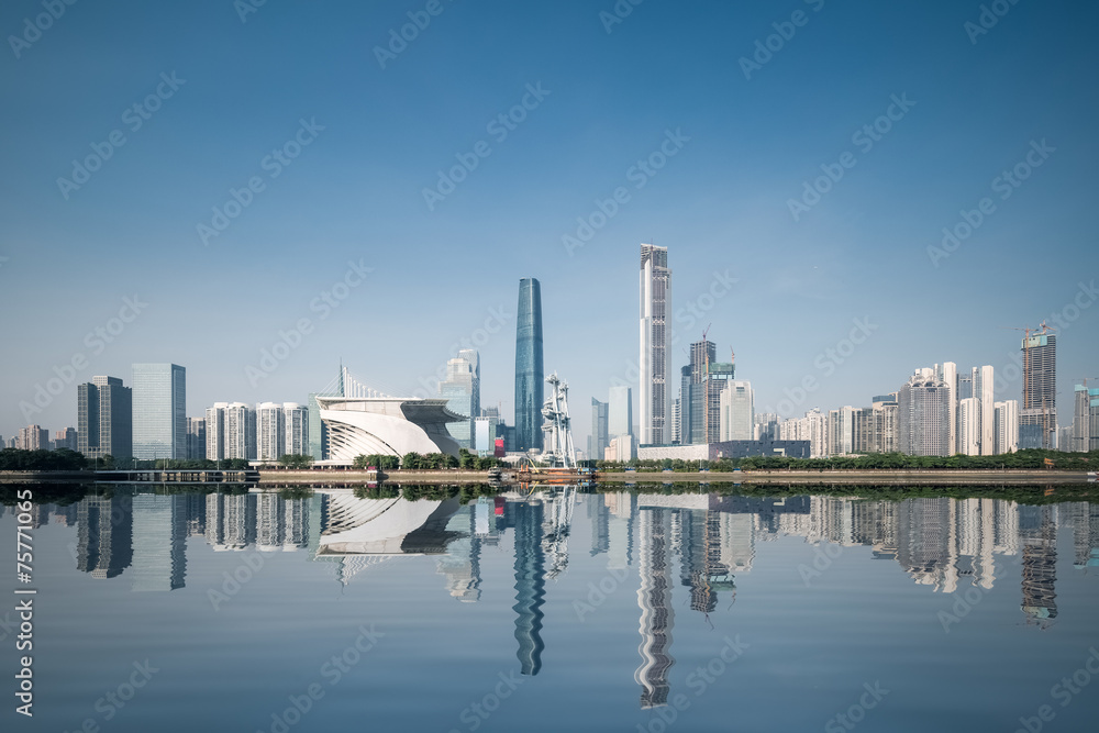city skyline and reflection in guangzhou