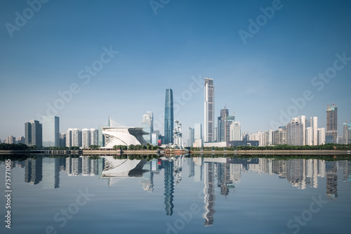 city skyline and reflection in guangzhou