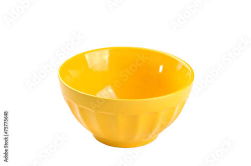 Empty yellow bowl, isolated on white background