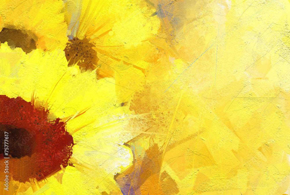Naklejka premium Oil painting golden sunflower background.