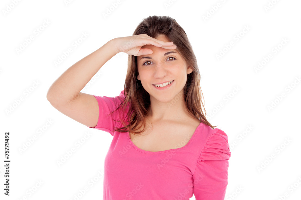 Casual young girl looking something Casual young girl looking something