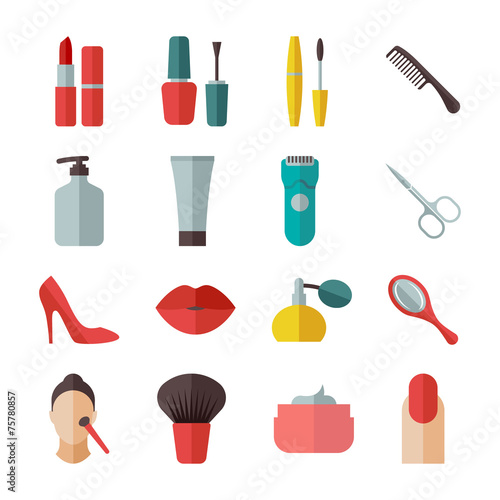 Beauty and makeup flat icons