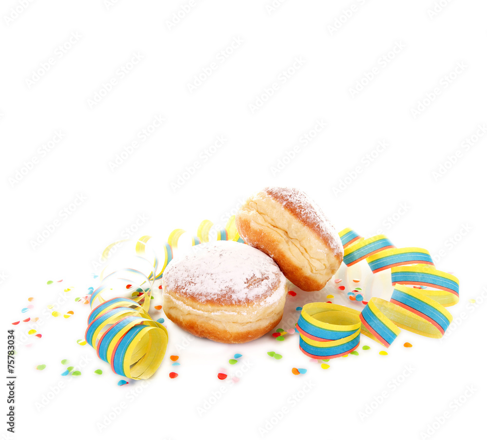 Obraz premium Faschingskrapfen, Luftschlangen, Konfetti